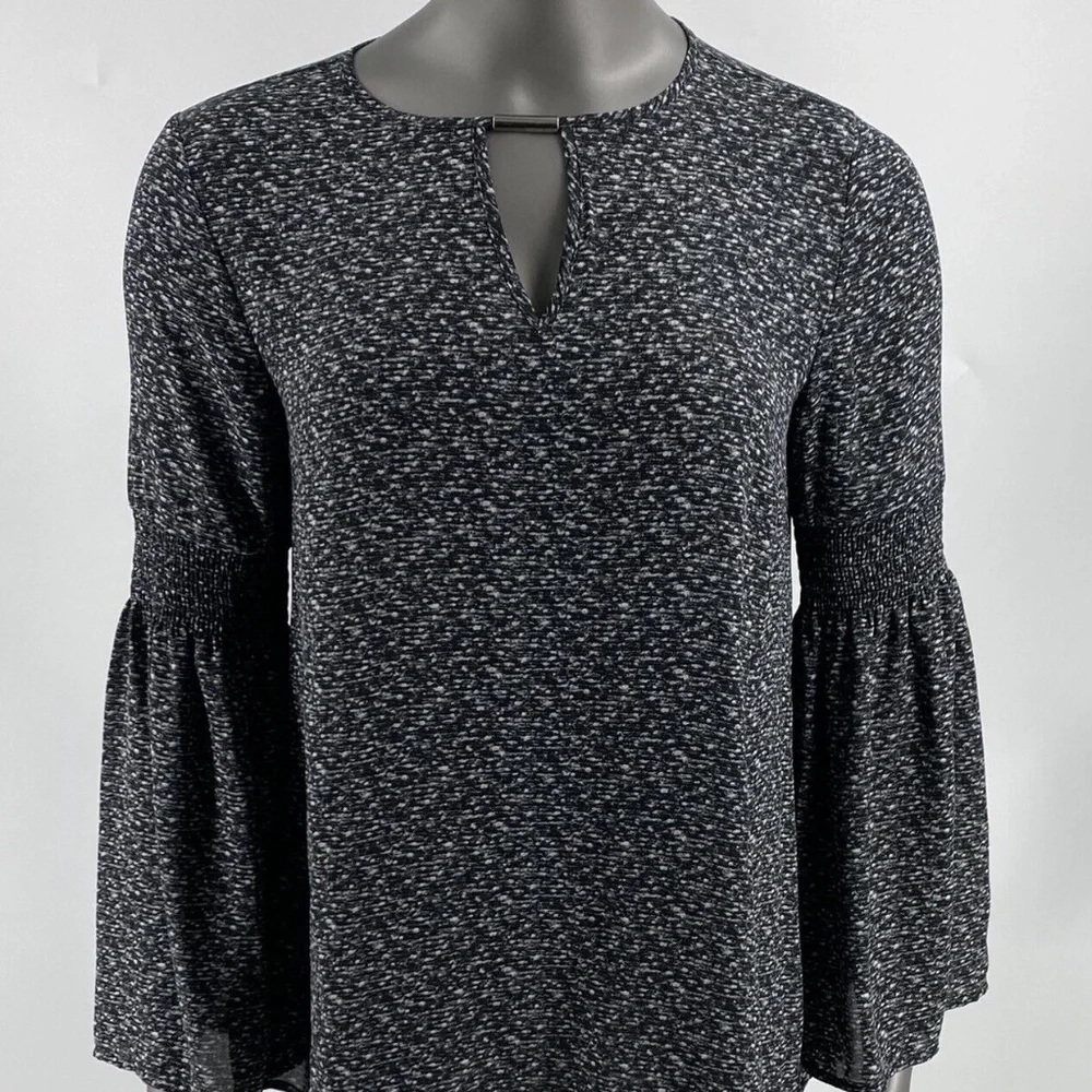 Michael‎ Kors Bell Sleeve Keyhole Neck Cut Out Black Blouse Size S